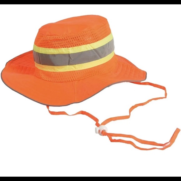 💜 Safety Booney Boonie Orange Hat, Hi Viz Reflective Tape Hunting Fishing Work - Picture 1 of 7